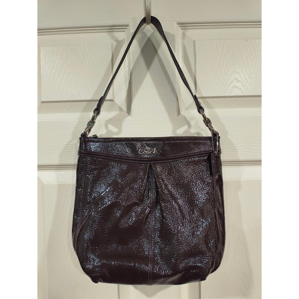 Coach Brown Ashley Crinkled Patent Leather Bag H1294-F20462 Silver Hardware